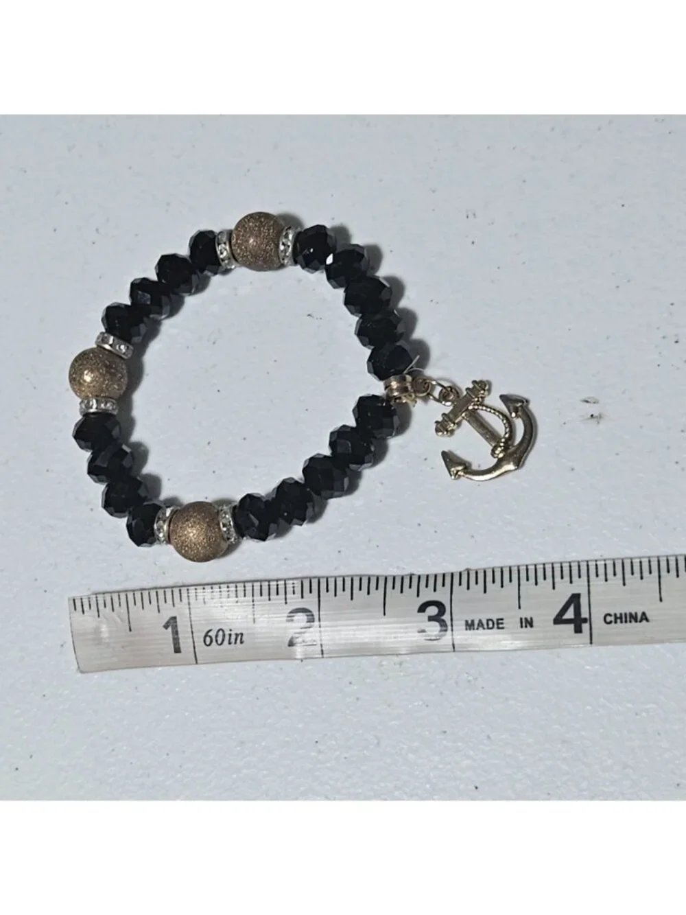 Nautical Beaded Bracelet Black Boat Anchor Charm Cruise Sailor Vacation Jewelry